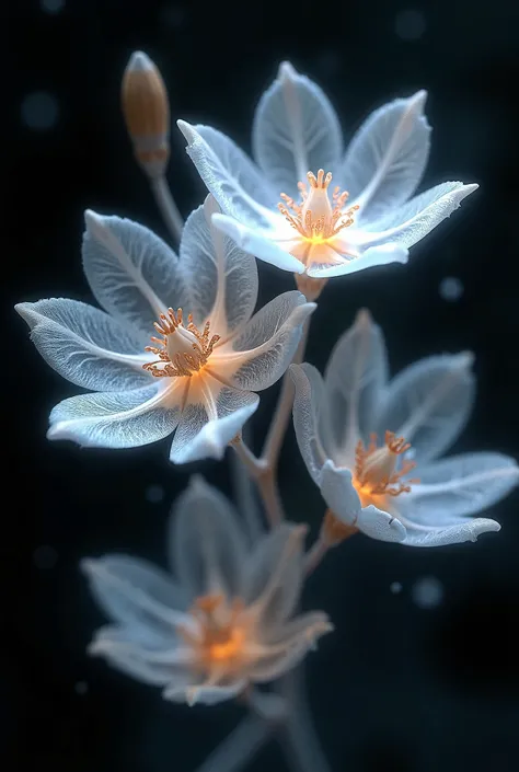  Closeup of White Flowers on a Black Background ,  Digital Rendering by Ichimura Tanaka ,  Unsplash , Generative Art, Sparkling Delicate Flowers ,  White Shiny Veins ,  Fractal Structures in Plants , Anemone, Depict flowers, celestial beauty, Delicate and ...