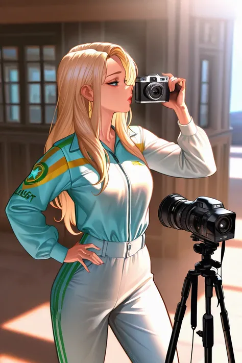  a Blonde Woman , with dieselpunk clothes,  photoshoot style , (extremely detailed 8k CG wallpaper unit),  Photo of the most beautiful art in the world , majestic professional ( photograph by Steve McCurry ), 8k UHD,  digital SLR camera ,  soft lighting , ...