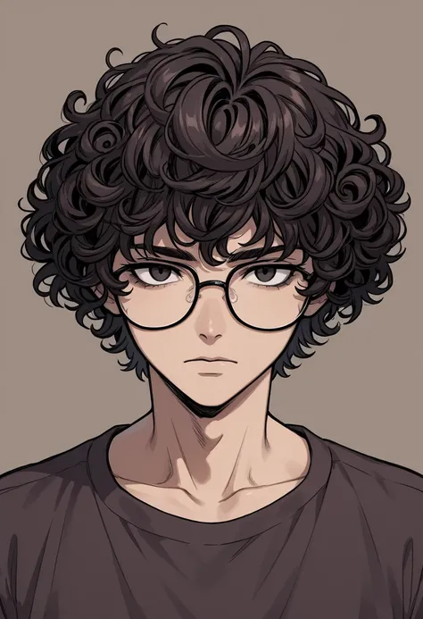 Boy, glasses,  curly dark hair  