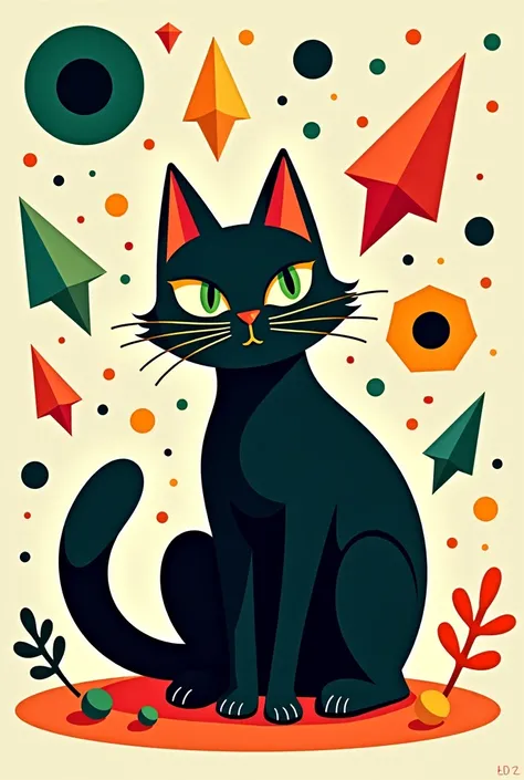 , draw an illustration for International Point Day .  there should be a black cat and something symbolizing point day. in the acarel style 