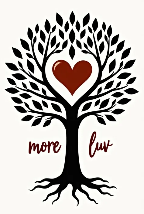 A t-shirt with a tree with a heart and the words more luv, tree of life, more, temporary tattoo, true to life, tattoo, lots of light, hand drawn svg, minimalist svg, very luminous design, sticker - svg, love moive, tree of life seed of doubt, numerous limb...