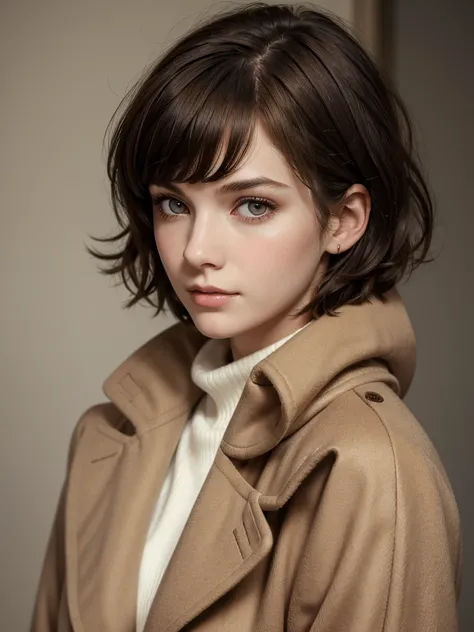 (best quality), 1girl, female, pale skin, dark hair, short hair, ruffled hair, swept bangs, brown eyes, perfect eyes, androgynous, long coat, sweater, masterpiece, anatomically correct, highres
