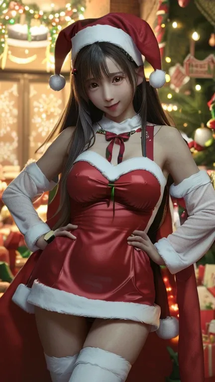 (( top quality , masterpiece,  super high res, (  Photorealistic :1.4),  RAW photo,  Very crowded 、Multiple people々Have fun with each other ,  Perfect Anatomy)), 3-Girl, all 、  Most Popular Japanese Idol  , (((   they are wearing cute Christmas costumes  ....