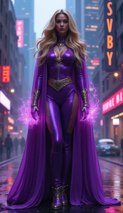  blonde alone, purple clothes, amethyst, DC, noble, Integrity, superheroine, midnight, SF, Crime City