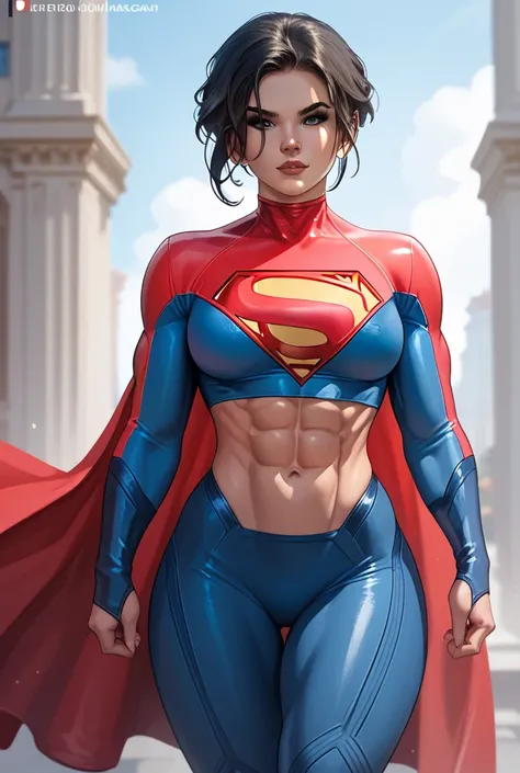 Sexy supergirl,strong abs,short black hair