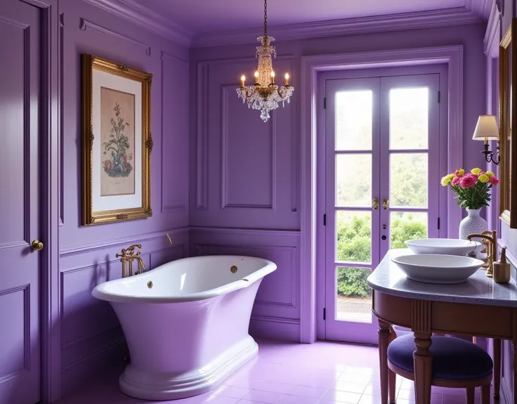 violet bathroom, luxury, 19th century, 