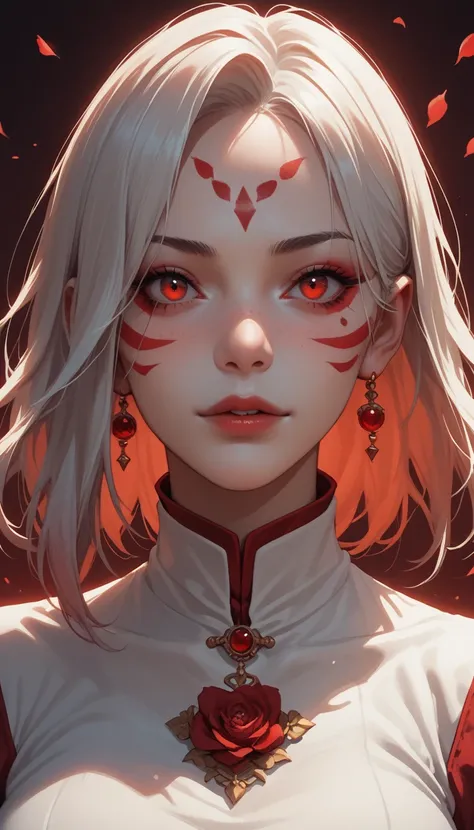 1girl, Abhorsen Sabriel, red face mark, ruby red eyes 