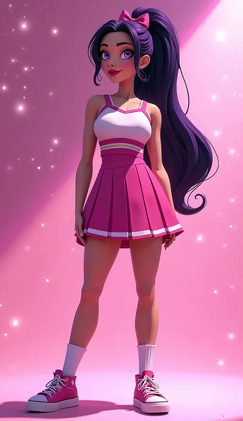 ( Close up ) , ( Close up from top of head to bottom of thigh ), (Carol Ferris from DC Super Hero Girls 2019), (long purplish-black hair ), (ponytail hairstyle), (sparkly purplish-black hair), (purplish-black hair elegant) (Dark purplish-black hair), Carol...