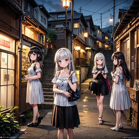 
(( masterpiece 、 top quality 、  Official Art 、  Detailed Anime  、Unity 8  ｋ wallpaper))、evening、night、((( 3 girls、Girl in summer clothes 、smile)))、( detailed face 、Poor conditions、abandoned hot spring town 、Battleship Island、shop、Showa Retro:1.2)、(dirty、B...