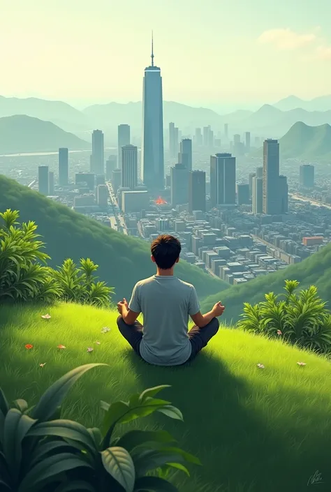 Cool, but hes sitting on a hill looking out over the city.