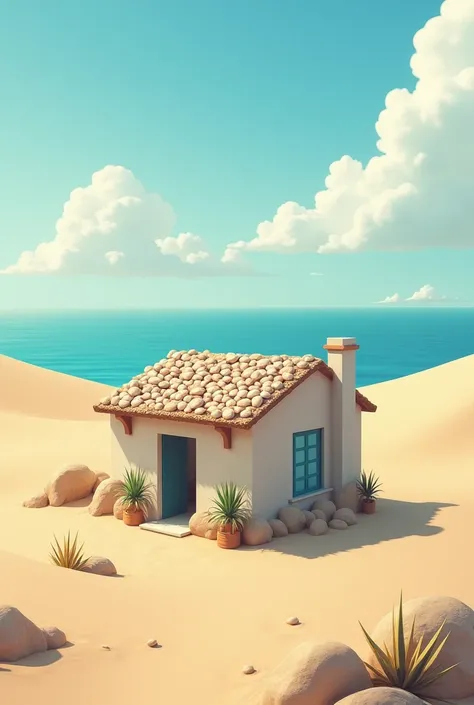  The villa is described as a modest house with a roof covered with shells,  located in a remote place and surrounded by sand dunes and the ocean . It is a very quiet and isolated place 