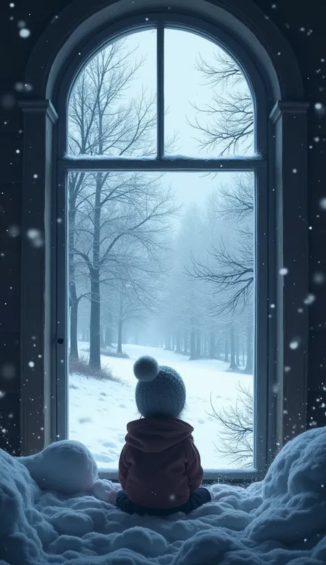 From a beautiful window you can watch snow fall. 