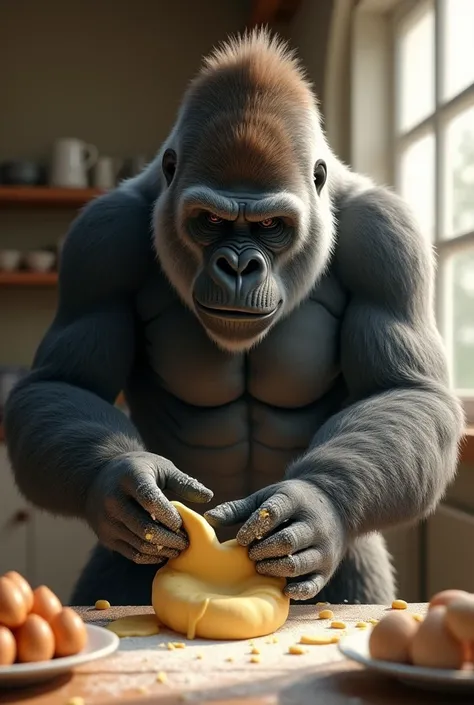 Silver-backed gorilla cooking marzipan 