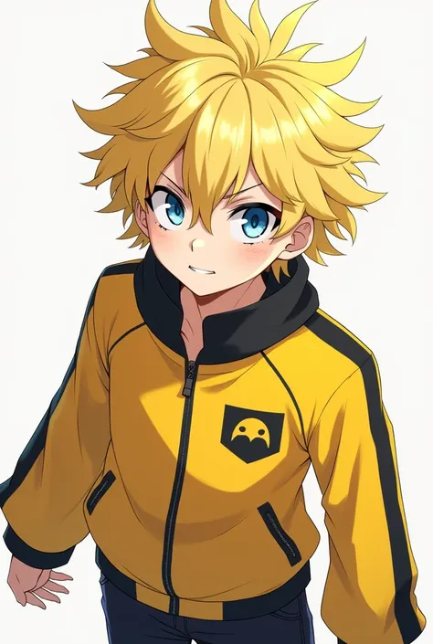  Appearance

Anime style boy with short and messy gold-colored hair. Bright blue eyes that reflect determination .  Wear a yellow jacket with black details and dark pants 