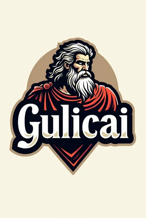 Make a logo with Zeus on the back and in the middle written Gulicai highlighted with black borders