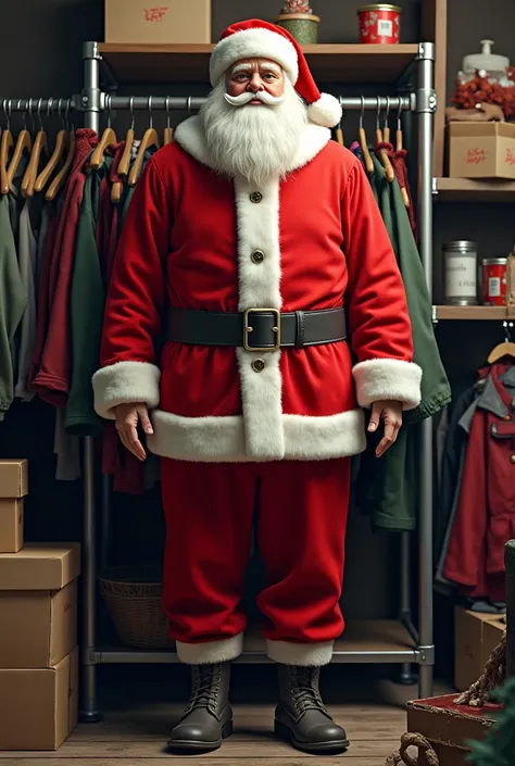 On the hanger, a Santa costume with other things 