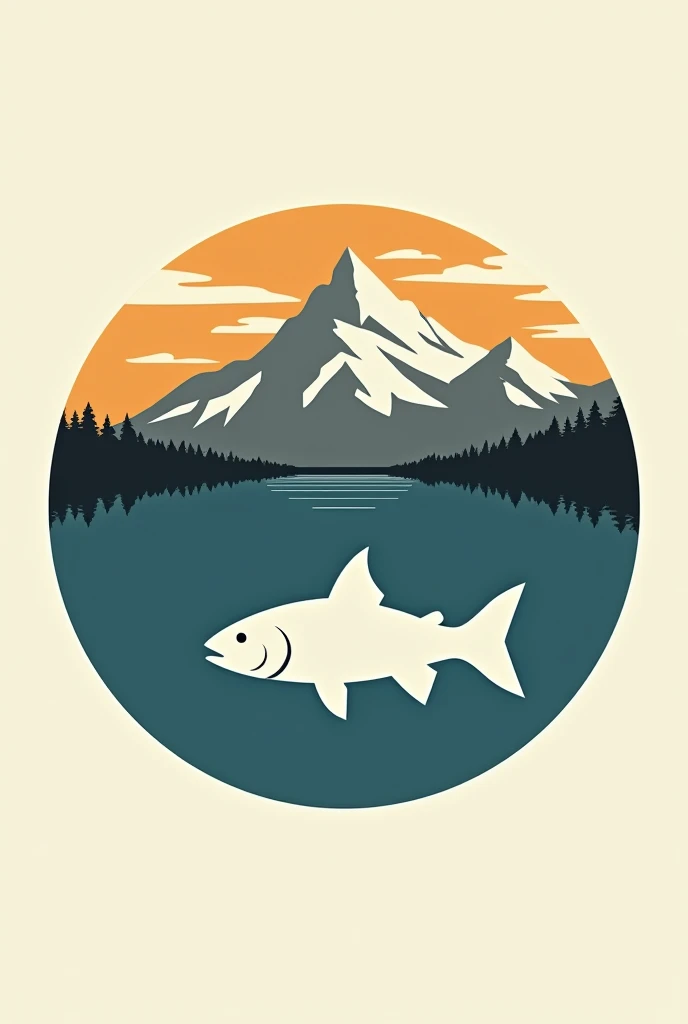  Create an image that is like a symbol that represents and mixes the mountain,  The lake ,  and the fish of southern Argentina .  That it is not a very , very modern, That it is half vintage , So. and...  Make it quite minimalist .  symbol It is for a very...