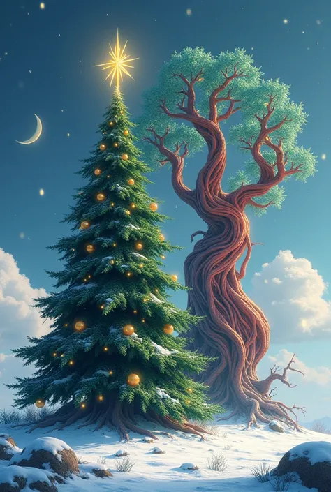 A picture of two trees, the first Christmas tree and the second the Zakum tree