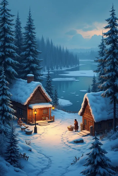  Northern Cities of the World 　 Traditional Village on an Icy Lake　 Spruce Tree Village 　Peddler Hut 　Fishing hut　A warm house　 Traditional Streetlights Using Lanterns 　field