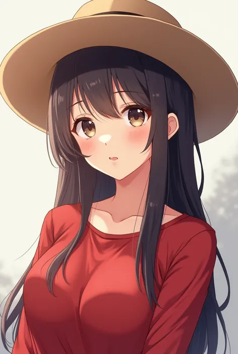 anime girl with a hat and a red shirt posing for a picture, kawaii realistic portrait, ig studios anime style, cute art style, 🤤 girl portrait, realistic anime artstyle, made with anime painter studio, in an anime style, anime artstyle, anime art style, hi...