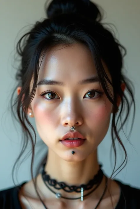 Asian girl with face piercings 