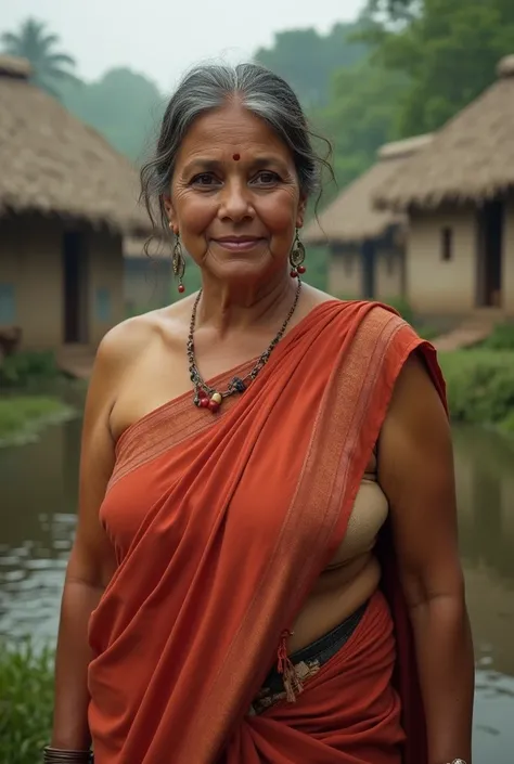 Indian village woman cleavage  and nipple