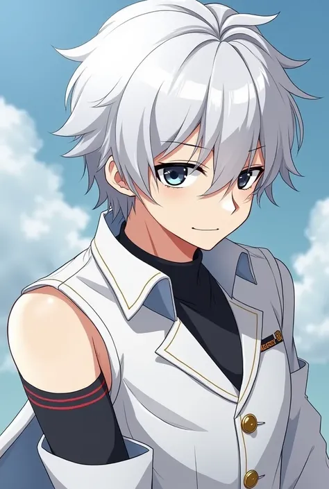 a 24 year old man, white skin, a navy commander, wearing a white coat as part of his white uniform, white hair, black eye, blind right eye due to a katana slash, and left arm cut off to shoulder, anime style 