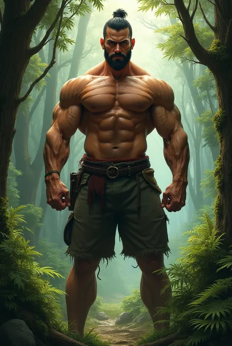 Muscular man in the forest 