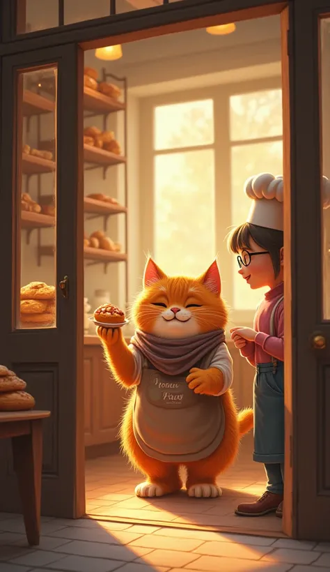 The cat, a cheerful and hardworking baker, opens the bakery early, yawning as it turns on the lights.

Prompt: A cozy bakery at dawn with a golden Scottish Fold cat wearing a cute apron, stretching and yawning as the bakery’s door creaks open.

A Regular C...