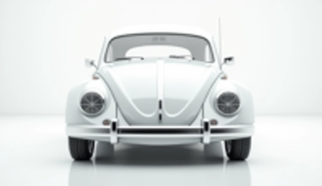 Generate a of the full front view Volkswagen super beetle full white colour in showroom showroom background white 