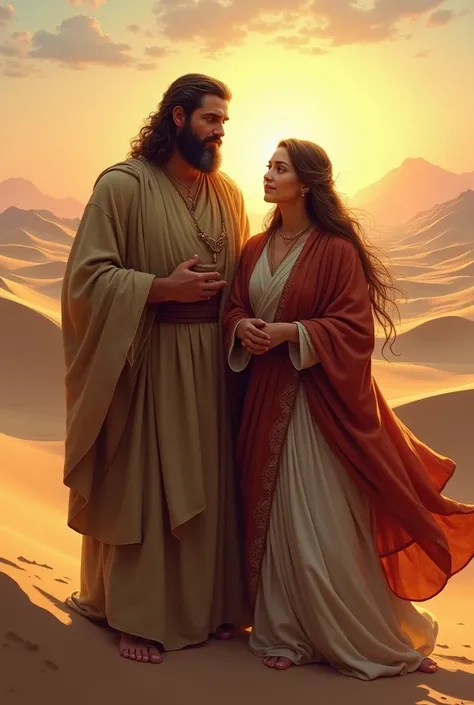 Create an image of Isaac and Rebecca biblical characters