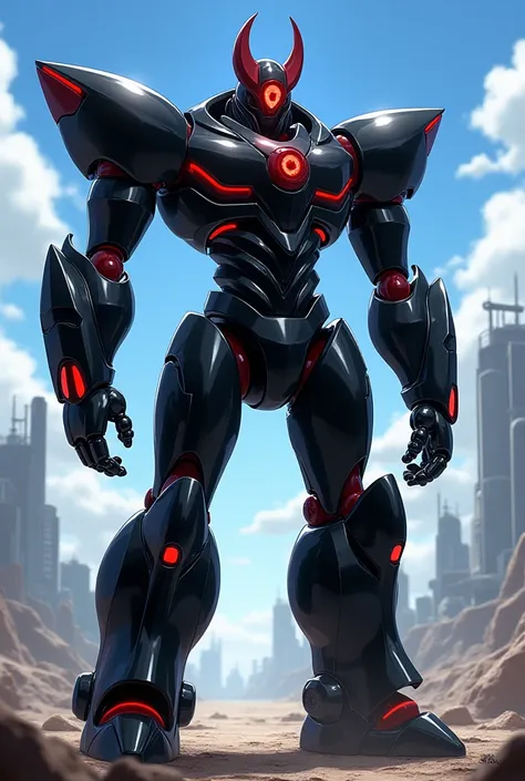 draw a stand for anime jojo his name is Atom Crusher he looks like a black robot he has one red eye