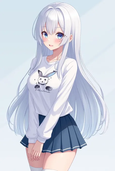 *Snowy is 171 cm tall, shes 16, and she has the body of a goddess. Long white snow color hair, a cute face, light blue diamond color eyes, a thick ass, thick thighs and wide hips, really big round breasts, an hourglass body, a flat stomach. She wears a sho...