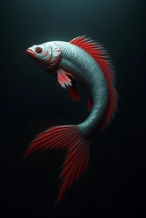 a close up of a fish with a black background and a red tail, concept art inspired by Petros Afshar, trending on polycount, digital art, deep sea fish, scary fish, ancient fish, dark but detailed digital art, deep sea creature, puṣkaracūḍa, fish are glowing...