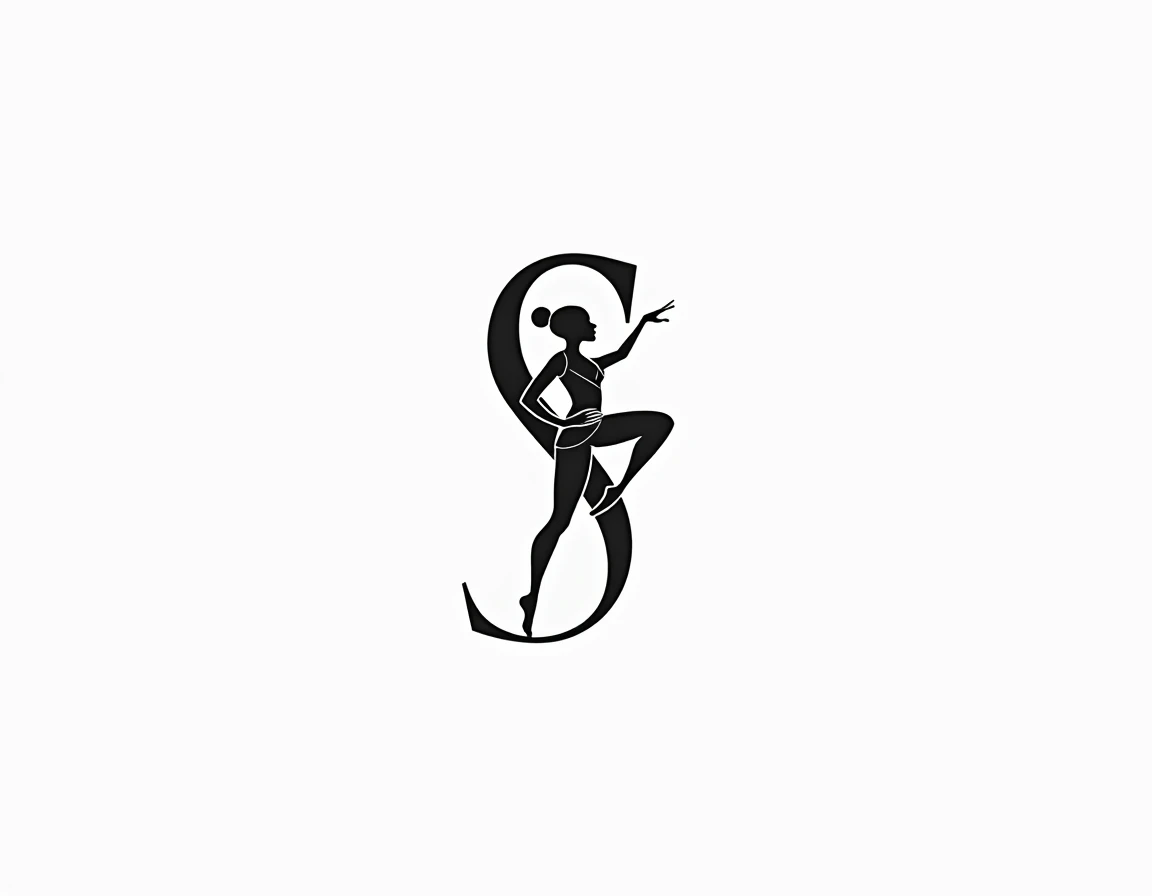 Logo for a dance studio.  Studio name in capital letters "ASH",  where the letters S and H gracefully turn into the shape of a girl ,performing the twine ,  creating elegant , Dynamic silhouette .  Black and white color palette to achieve contrast and expr...