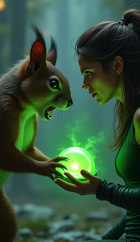 danger squirrel against woman green lanturn