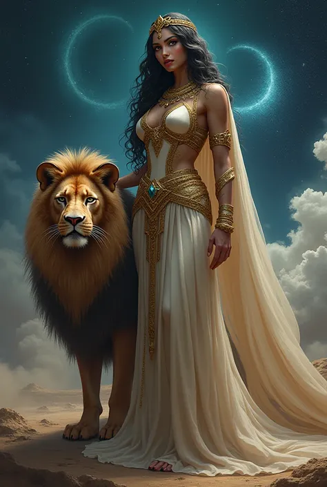 Goddess ishtar with a sphinx