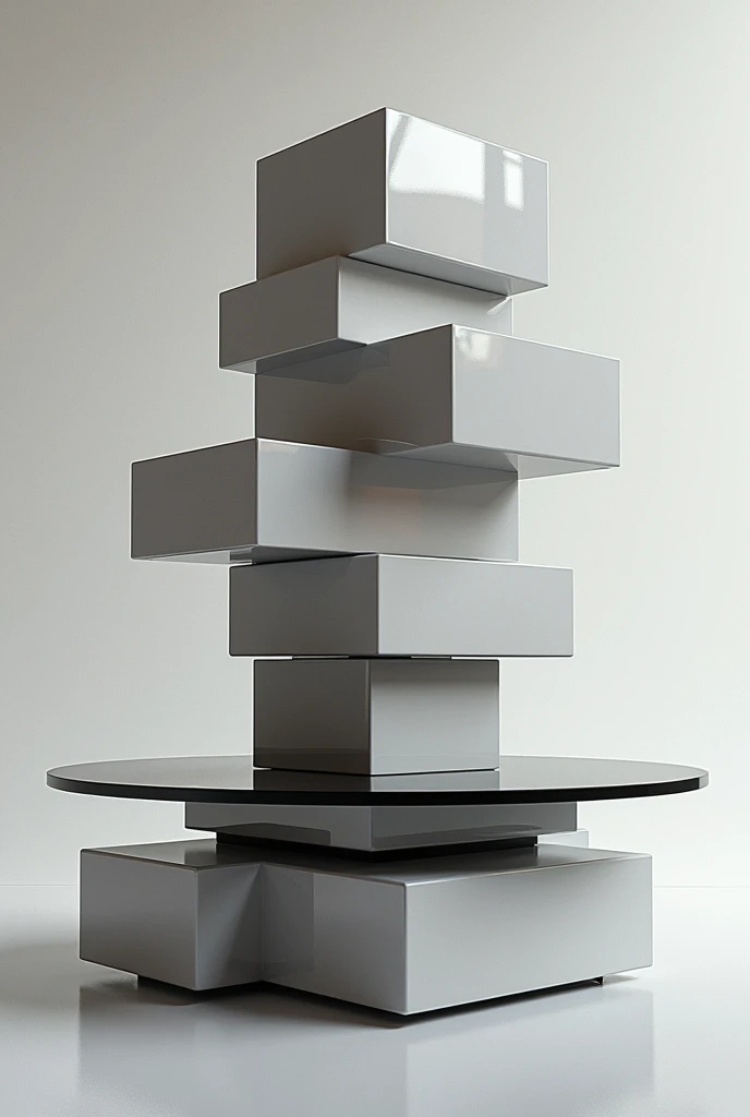 A futuristic cubed coffee table from year 2500 with layers cubed on top of each ither as futuristic building