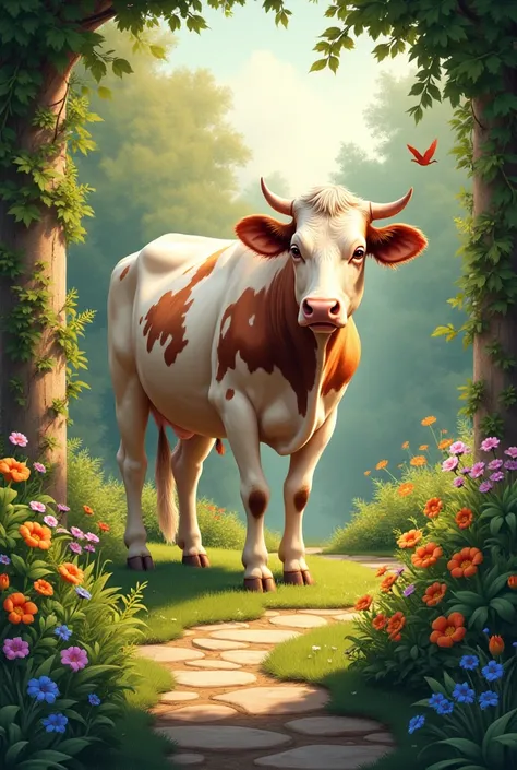 Cow full body pic in garden 