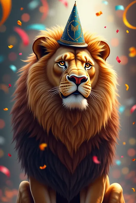 Lion in a New Years hat 