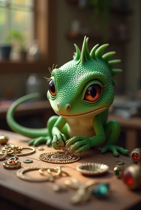 Lizard making jewelry 