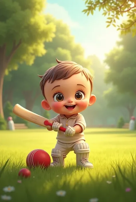 Cute baby playing cricket 