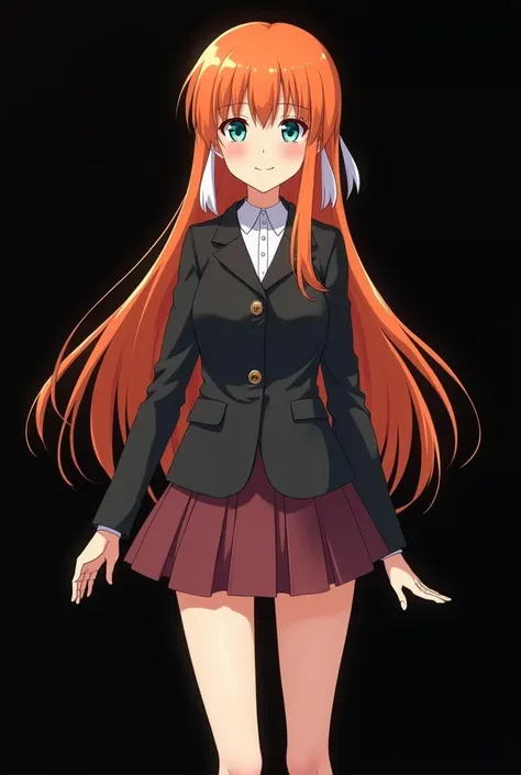 Female character created by Tatsuya Endo and designed by the TOHO 2D studio, a young girl with a slender and beautiful appearance, fair skin, full body, long fiery orange hair and very smooth with two highlighted white locks that descend through the front ...