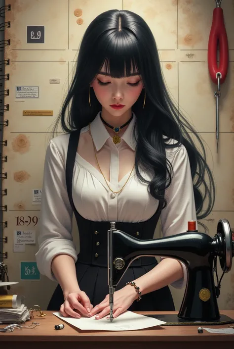 Dressmaker with black hair as for agenda background