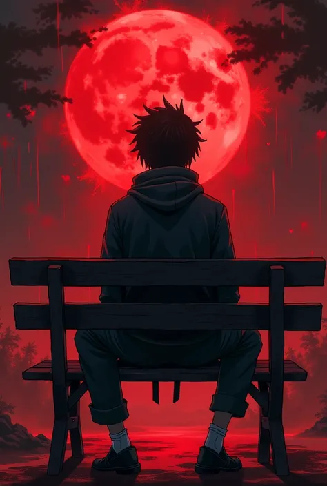 anime character sitting on a bench with a bloody background, anime rudo 8K, Demon Slayer ,  manga wallpaper 4k , anime wallpaper,  handsome boy in the art of demon hunter ,  inspired by Kanō Hōgai , anime art wallpaper 8k, detailed anime artwork , naruto p...