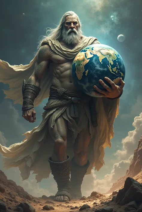 Cronos walking and holding the world 