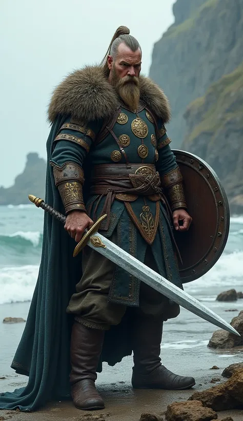 Viking with a short boat and battle suit and his sword