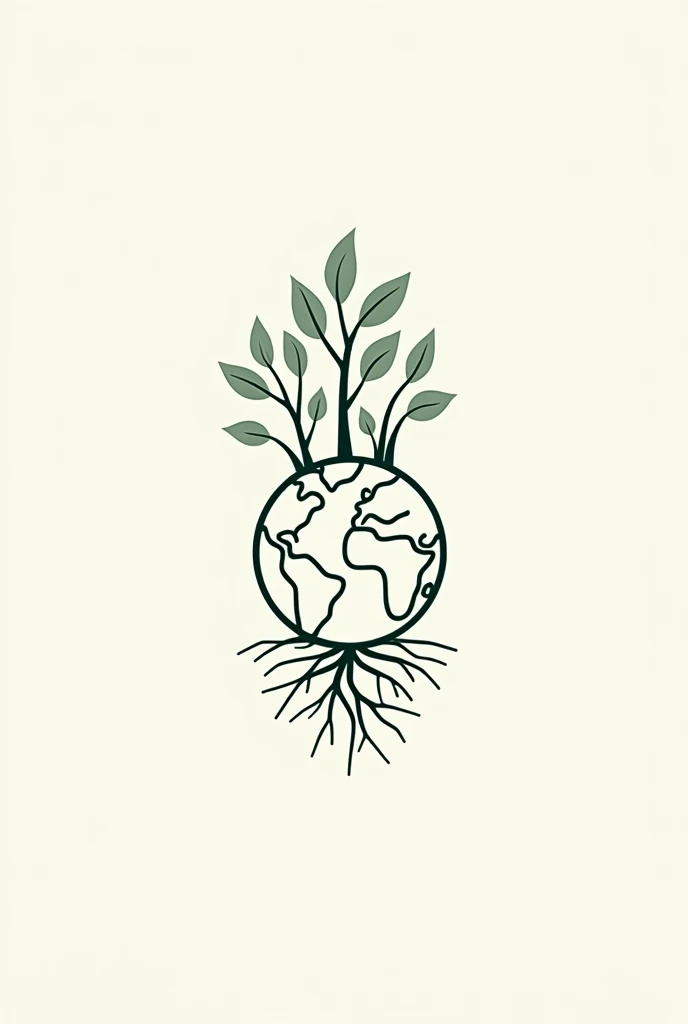 Minimal line logo of Globe qui cultive des arbres avec des racines,  vector