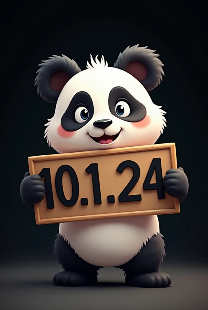 Create a black background and a cartoon character panda which is holding a signboard in his hand, written the date “10.11.24”