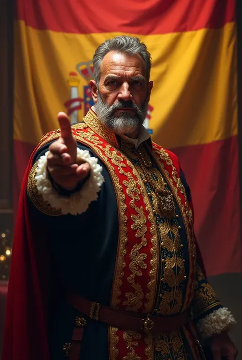 the 17th century Vice King, against the background of the Spanish flag, invites you to join